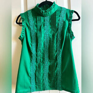 Green high neck ruffle blouse
